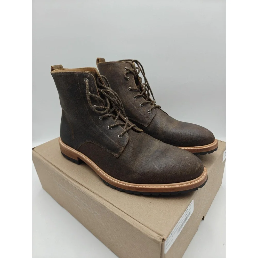 Nisolo Martin All-Weather Boots Mens Size 11‎ Brown Leather Waxed Combat